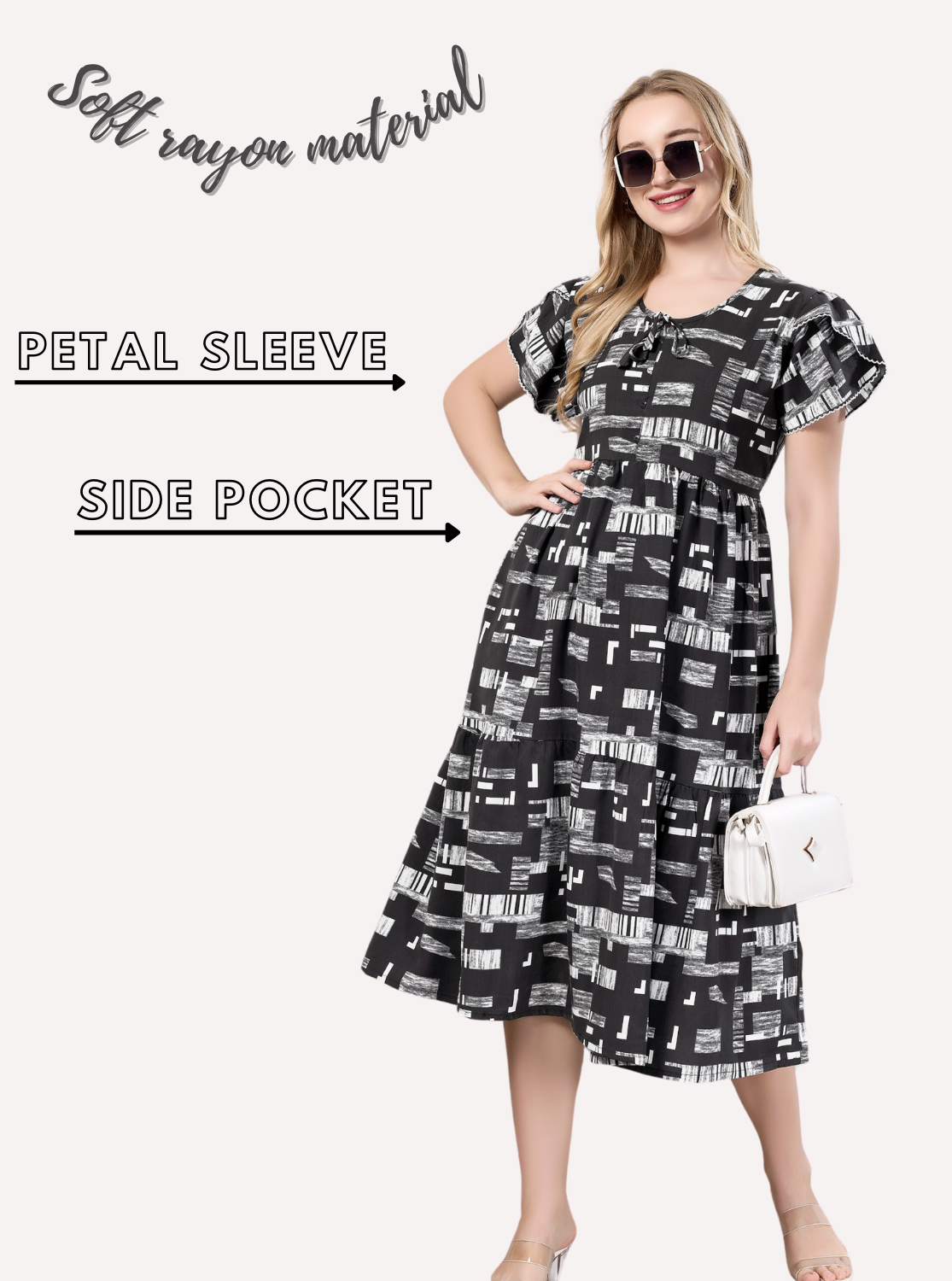 Rayon MAXI FROCK Model Nighties | Fancy Petal Sleeve | Fancy Neck & Side Pocket | Pleated Frock MAXI Style | Trendy Collection's for Stylish Women & Teenage Girl (PSG-H)