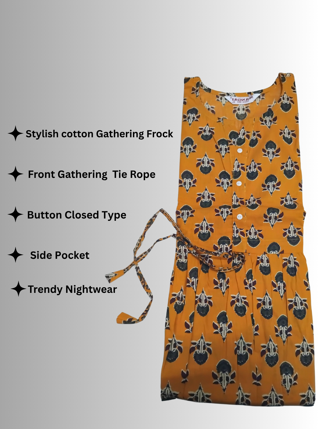 Cotton Gathering Frock for Summer Arrivals | Side Pocket | Elegant Casual Night Wear for Trendy Women's (FKC)