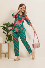 MANGAI Premium Cotton Printed Night Suits | Stylish Print's All Over | Top & Bottom Set | 3/4 Sleeve | Trendy Night Suits for Stylish Women's (TPS-3/4)