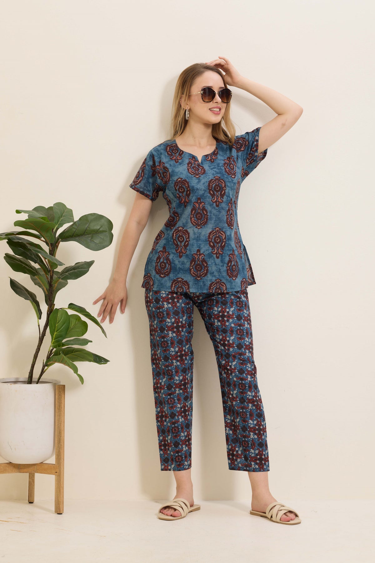 Summer Arrivals Cotton Night Suits Top & Bottom Set | Half Sleeve | Fancy Neck with Side Pocket | Soft Cotton Nightdress for Trendy Women and Teenage Girl's (TPS-H)
