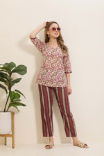 MANGAI Premium Cotton Printed Night Suits | Stylish Print's All Over | Top & Bottom Set | 3/4 Sleeve | Trendy Night Suits for Stylish Women's (TPS-3/4)