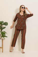 MANGAI Premium Cotton Printed Night Suits | Stylish Print's All Over | Top & Bottom Set | 3/4 Sleeve | Trendy Night Suits for Stylish Women's (TPS-3/4)