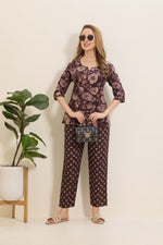 MANGAI Premium Cotton Printed Night Suits | Stylish Print's All Over | Top & Bottom Set | 3/4 Sleeve | Trendy Night Suits for Stylish Women's (TPS-3/4)
