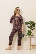 MANGAI Premium Cotton Printed Night Suits | Stylish Print's All Over | Top & Bottom Set | 3/4 Sleeve | Trendy Night Suits for Stylish Women's (TPS-3/4)