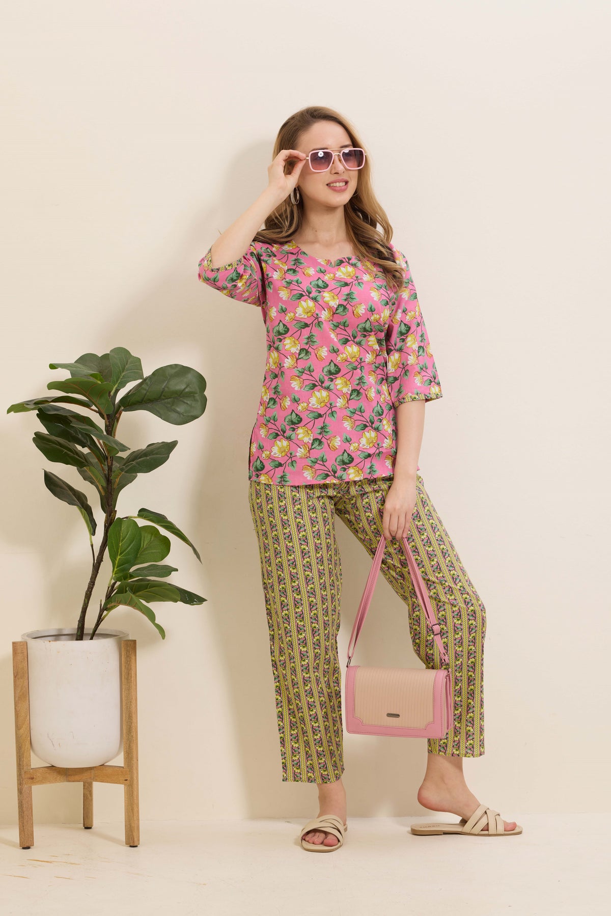 MANGAI Premium Cotton Printed Night Suits | Stylish Print's All Over | Top & Bottom Set | 3/4 Sleeve | Trendy Night Suits for Stylish Women's (TPS-3/4)