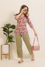 MANGAI Premium Cotton Printed Night Suits | Stylish Print's All Over | Top & Bottom Set | 3/4 Sleeve | Trendy Night Suits for Stylish Women's (TPS-3/4)