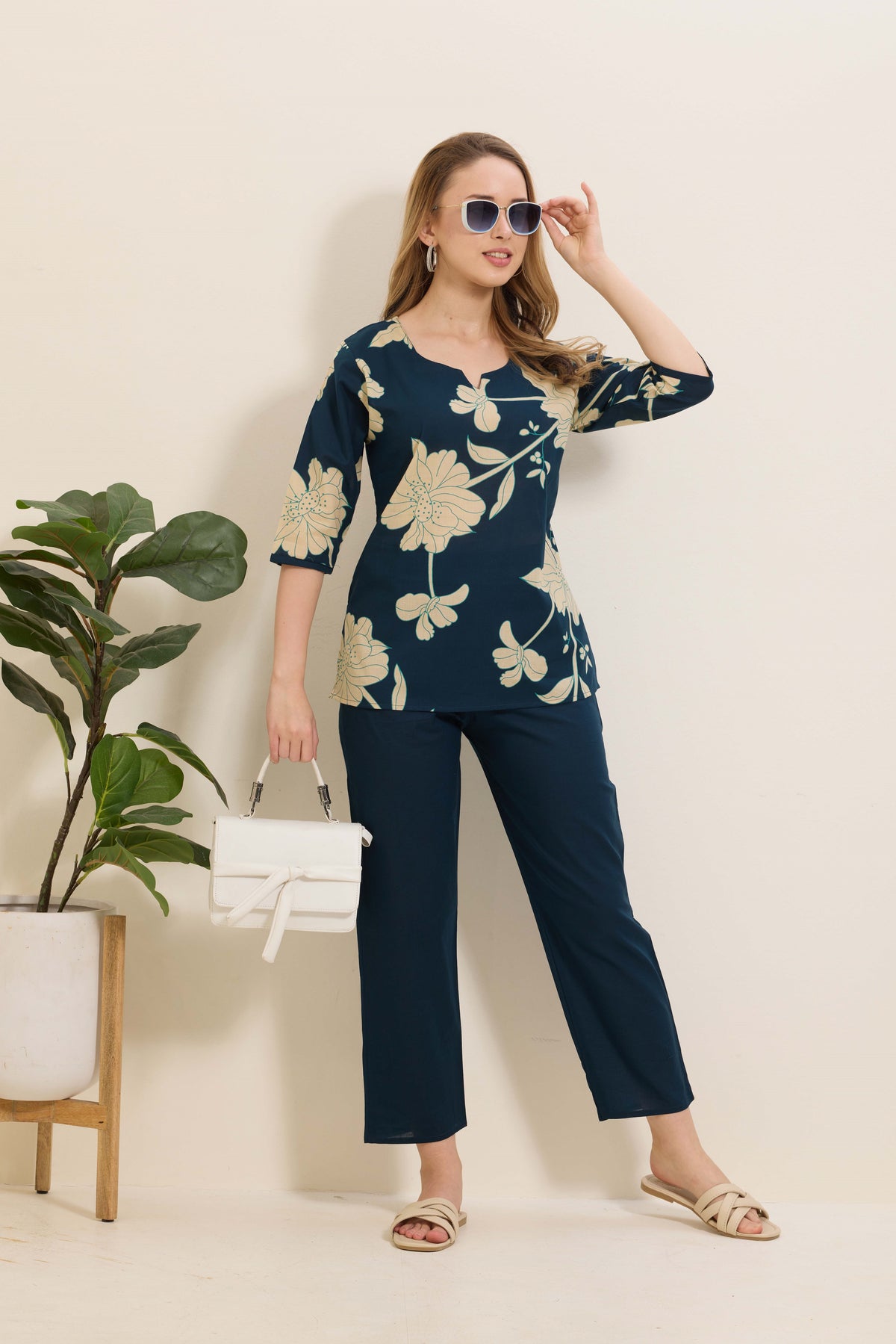 MANGAI Premium Cotton Printed Night Suits | Stylish Print's All Over | Top & Bottom Set | 3/4 Sleeve | Trendy Night Suits for Stylish Women's (TPS-3/4)