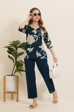 MANGAI Premium Cotton Printed Night Suits | Stylish Print's All Over | Top & Bottom Set | 3/4 Sleeve | Trendy Night Suits for Stylish Women's (TPS-3/4)