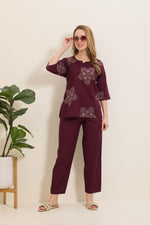 MANGAI Premium Cotton Printed Night Suits | Stylish Print's All Over | Top & Bottom Set | 3/4 Sleeve | Trendy Night Suits for Stylish Women's (TPS-3/4)