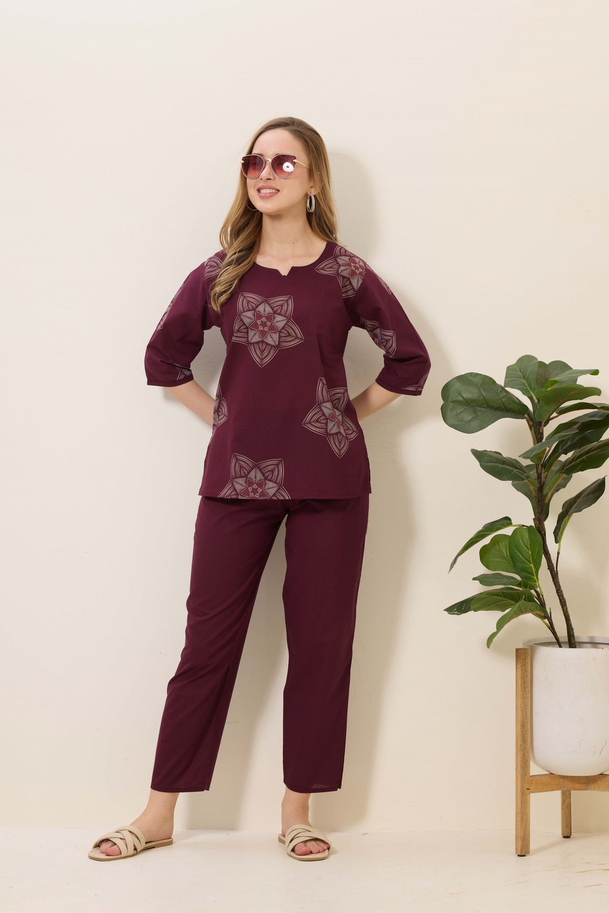 MANGAI Premium Cotton Printed Night Suits | Stylish Print's All Over | Top & Bottom Set | 3/4 Sleeve | Trendy Night Suits for Stylish Women's (TPS-3/4)