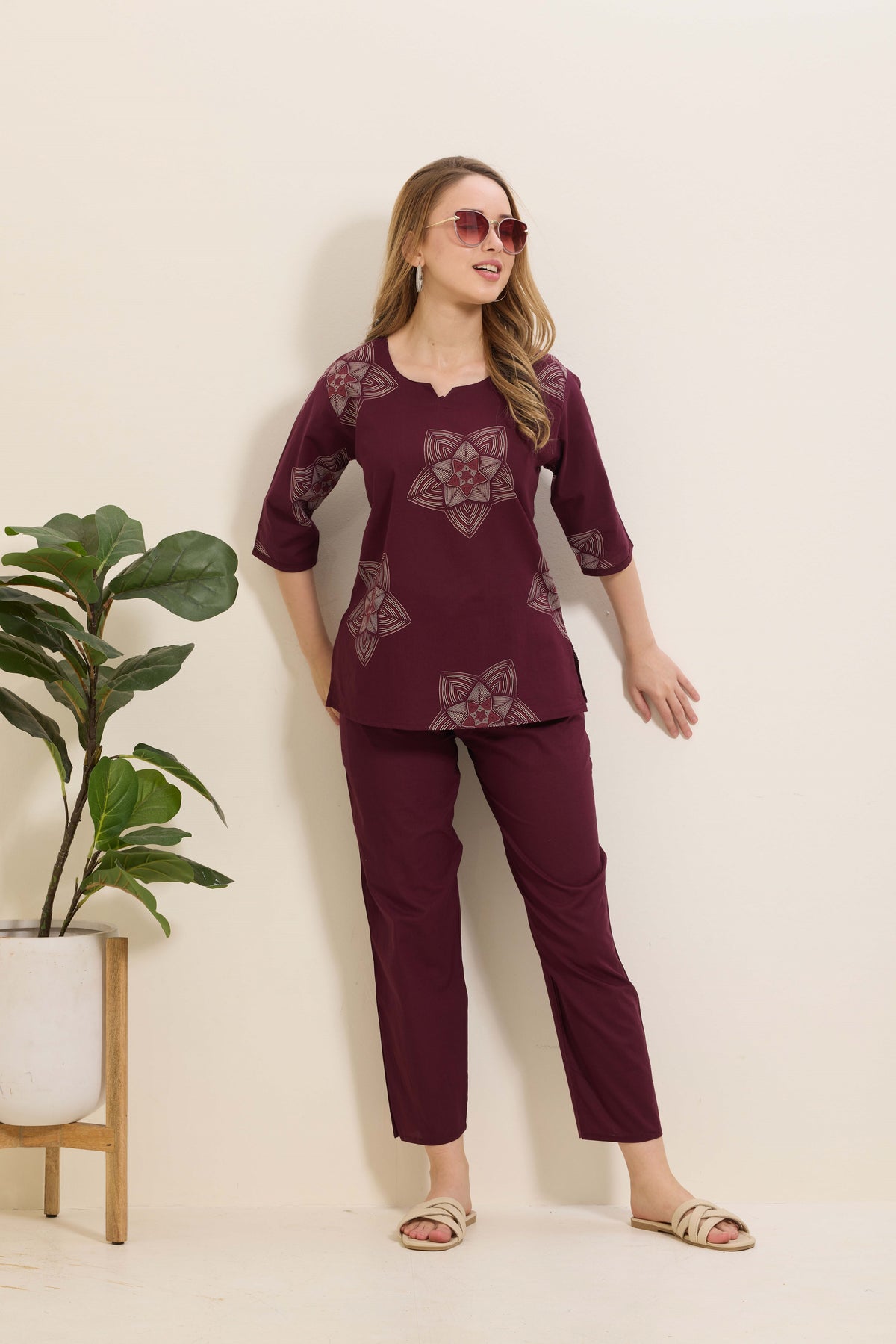 MANGAI Premium Cotton Printed Night Suits | Stylish Print's All Over | Top & Bottom Set | 3/4 Sleeve | Trendy Night Suits for Stylish Women's (TPS-3/4)