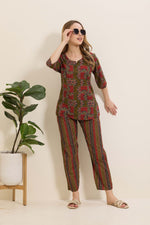 MANGAI Premium Cotton Printed Night Suits | Stylish Print's All Over | Top & Bottom Set | 3/4 Sleeve | Trendy Night Suits for Stylish Women's (TPS-3/4)