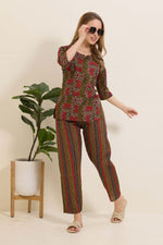 MANGAI Premium Cotton Printed Night Suits | Stylish Print's All Over | Top & Bottom Set | 3/4 Sleeve | Trendy Night Suits for Stylish Women's (TPS-3/4)