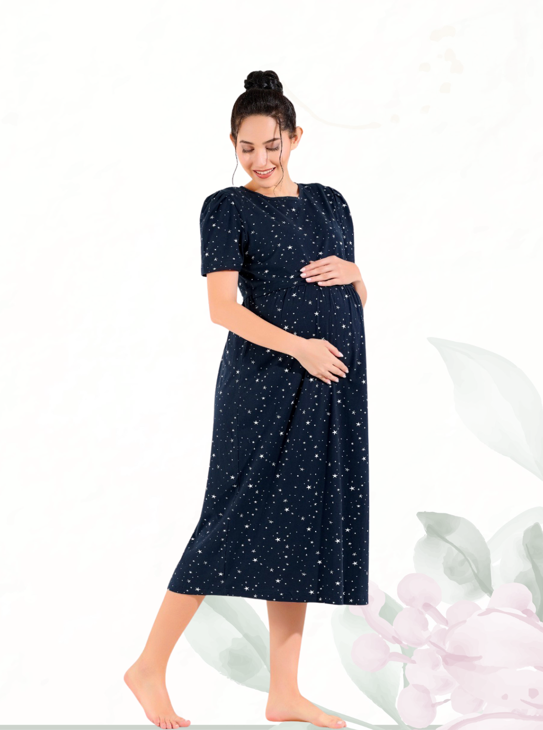 MANGAI HOSIERY Cotton Zipless Feeding Wear | Fancy Sleeve with Round Neck | Flap Open Zipless Feeding wear for Pregnancy Women (MMG)