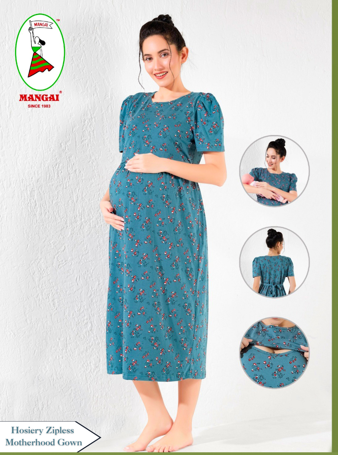 MANGAI HOSIERY Cotton Zipless Feeding Wear | Fancy Sleeve with Round Neck | Flap Open Zipless Feeding wear for Pregnancy Women (MMG)