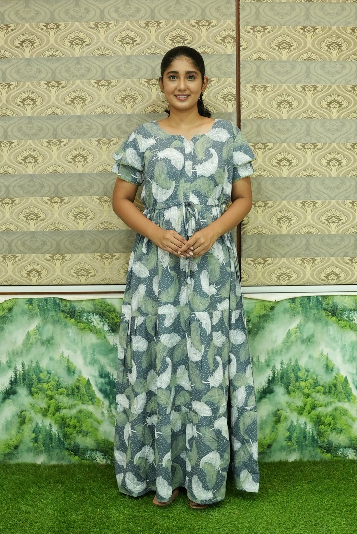 Stylish Arrivals Rayon Gathering Frock Model Night Gown's | Front Adjustable Gathering Style Rope Rope | Double Layer Sleeve | Trending Collection's for Stylish Women's (GFK)