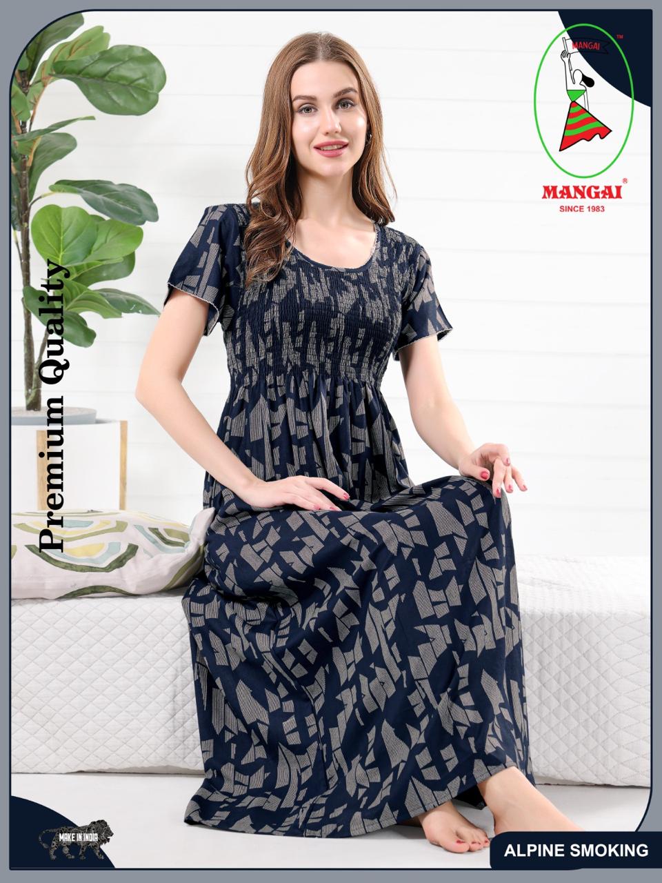 New Arrivals ALPINE Smocking Nighty | Beautiful Pleated Design | Side Pocket | Stylish Nighty for Trendy Women's | Your Perfect Nightwear Collection's (ALS)