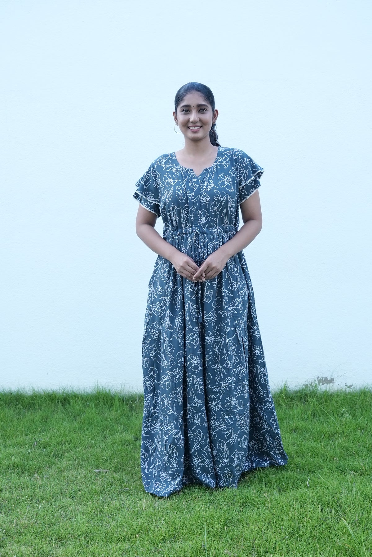 Stylish Arrivals Rayon Gathering Frock Model Night Gown's | Front Adjustable Gathering Style Rope Rope | Double Layer Sleeve | Trending Collection's for Stylish Women's (FKG)