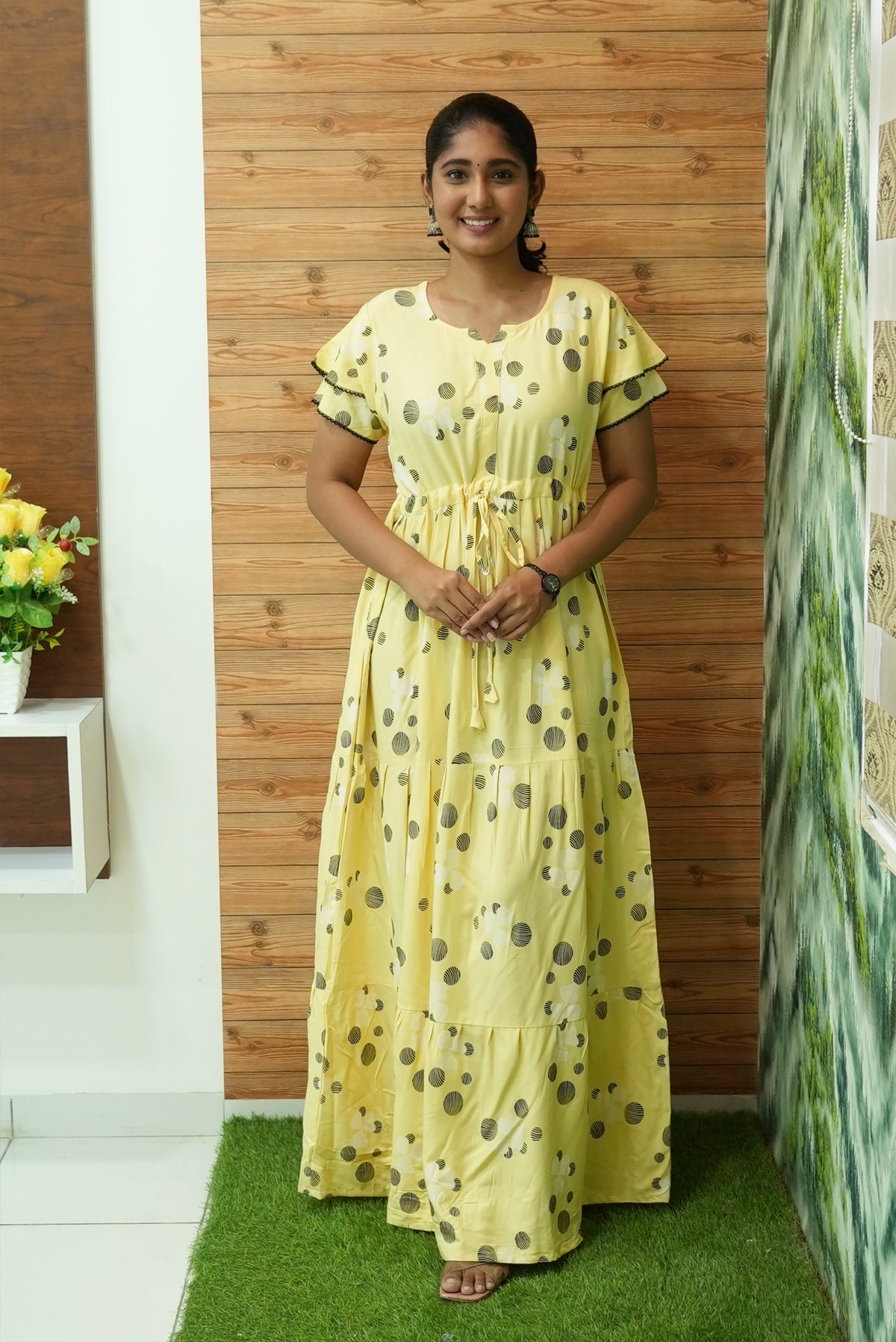 Stylish Arrivals Rayon Gathering Frock Model Night Gown's | Front Adjustable Gathering Style Rope Rope | Double Layer Sleeve | Trending Collection's for Stylish Women's (GFK)