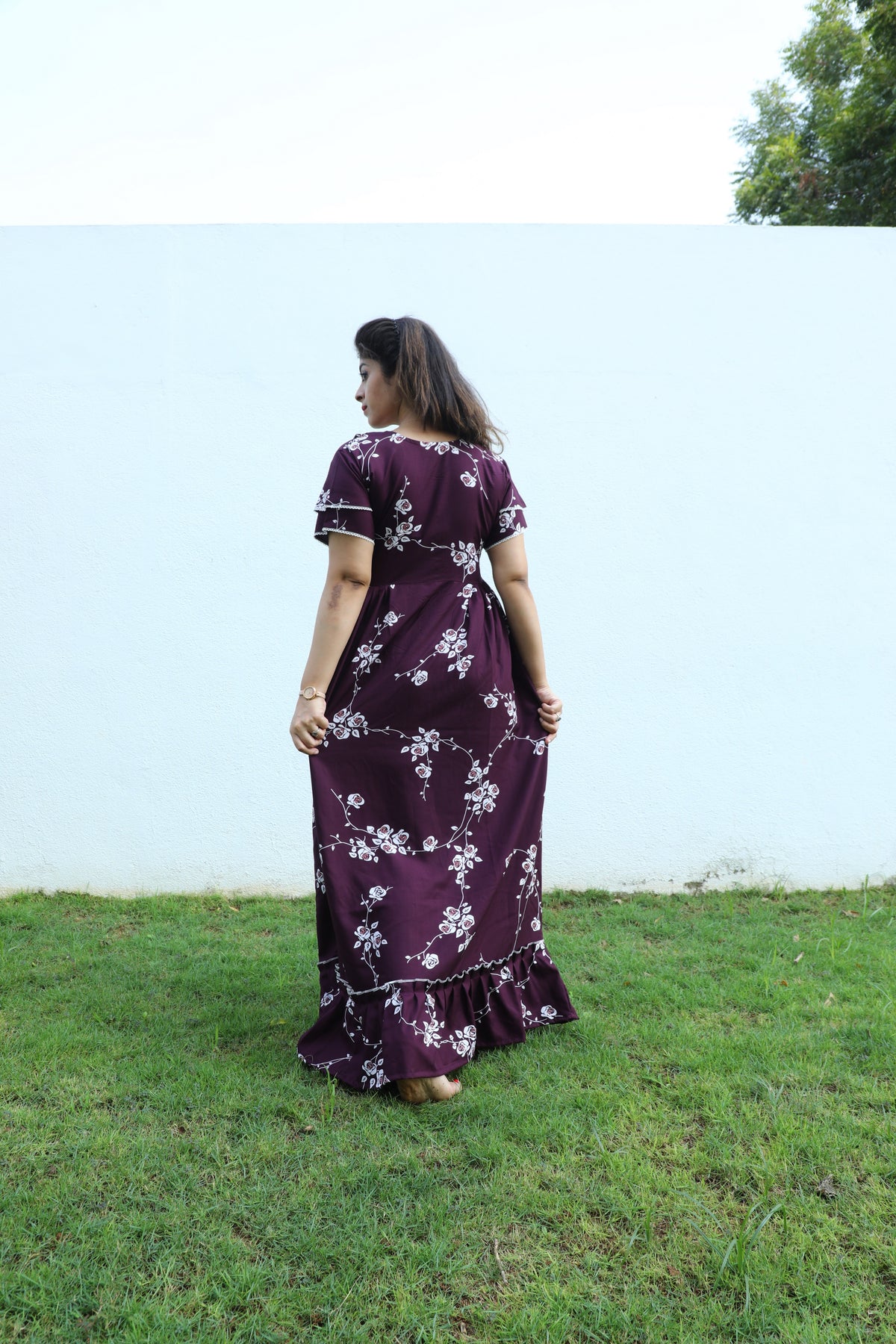 MANGAI Rayon Frock Nighties | Front Open Lengthy Zipper Comforts Feeding | Fancy Double Layered Butterfly Sleeve's | Post & Pre Pregnancy's and Casual Wear | Side Pocket |Versatile Rayon Frock Night Gown's for Stylish Women's (RPW)