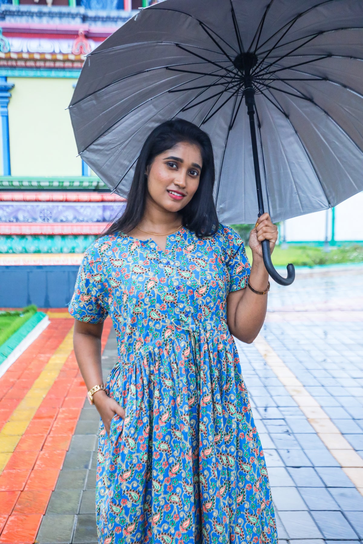 Cotton Gathering Frock for Summer Arrivals | Side Pocket | Button Closed | Elegant Casual Night Wear for Trendy Women's (FKC)