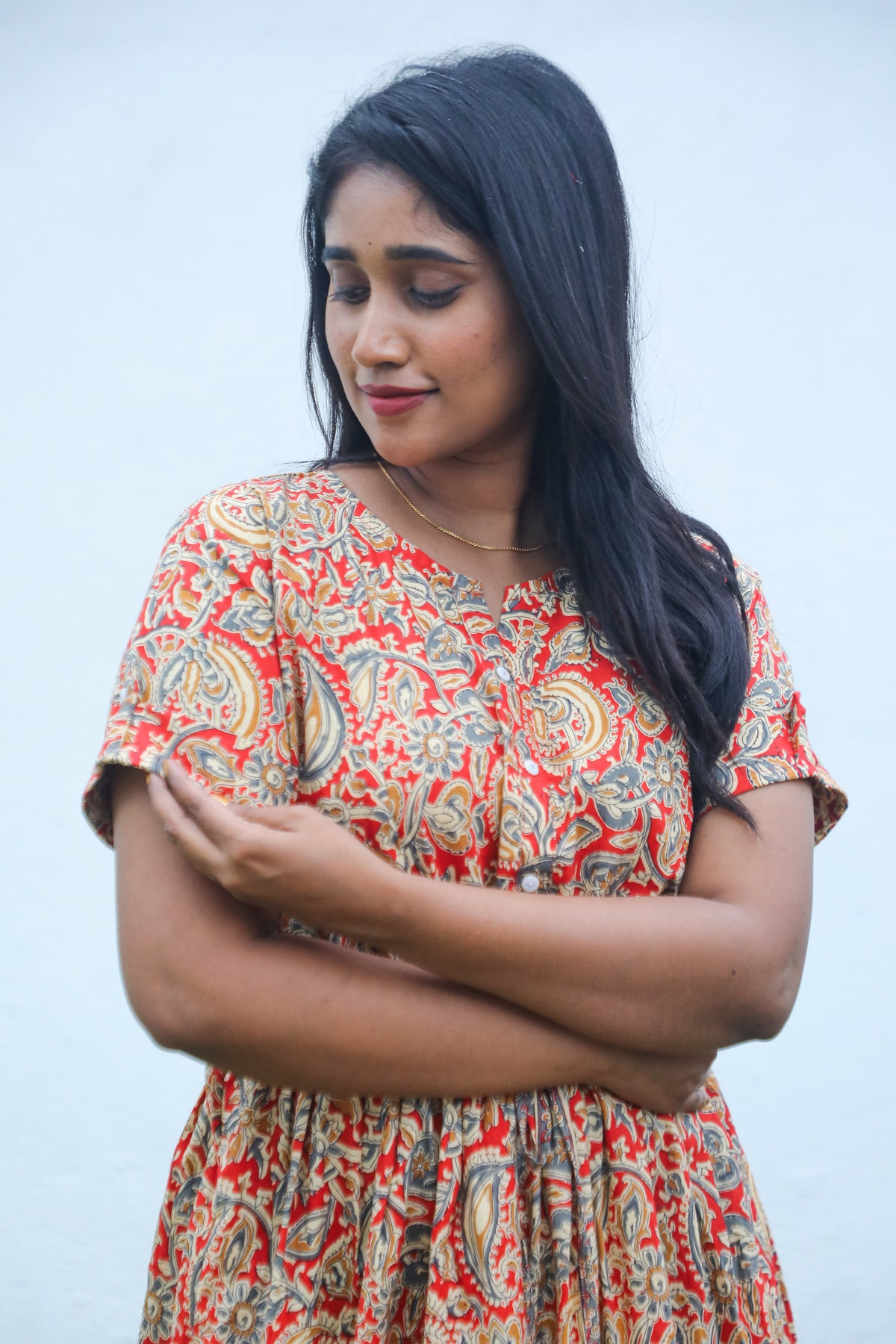 Cotton Gathering Frock for Summer Arrivals | Side Pocket | Button Closed | Elegant Casual Night Wear for Trendy Women's (FKC)