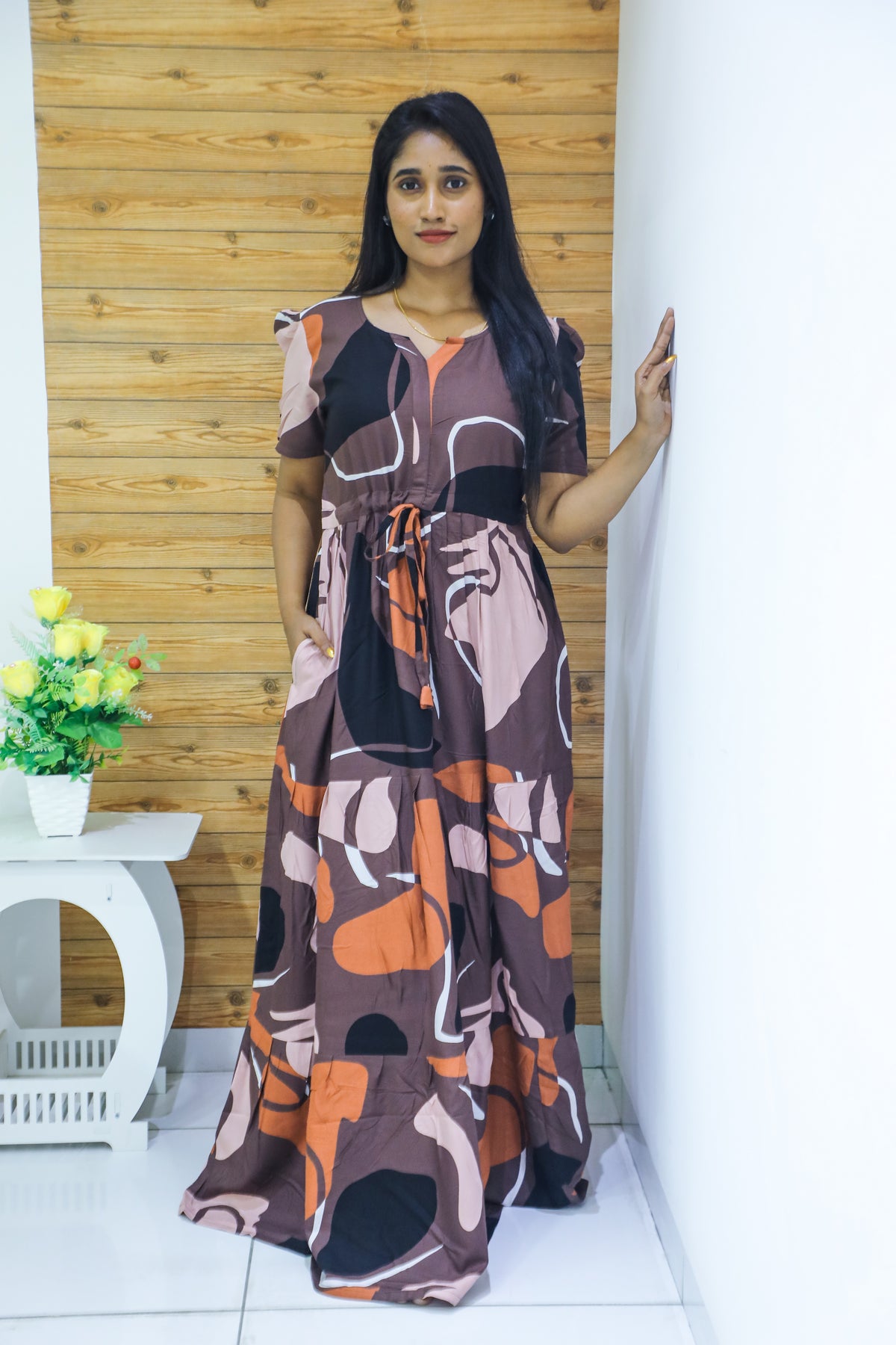 Rayon Gathering Frock Model Night Gown