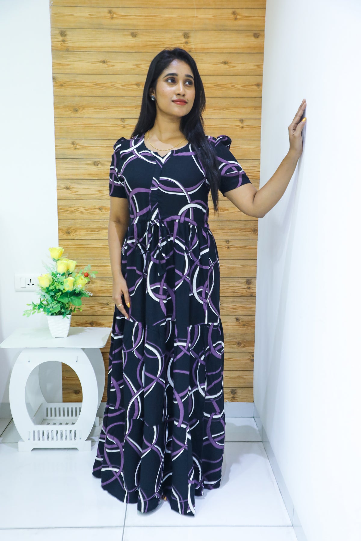 Rayon Gathering Frock Model Night Gown