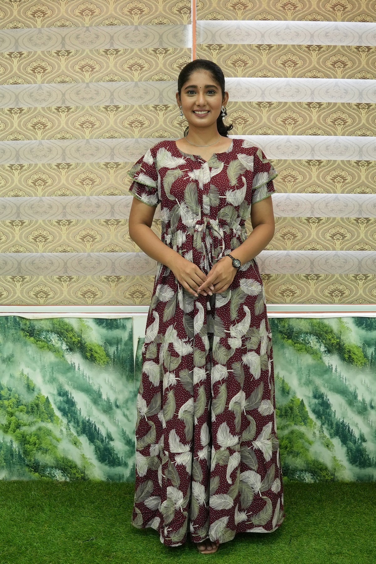 Stylish Arrivals Rayon Gathering Frock Model Night Gown's | Front Adjustable Gathering Style Rope Rope | Double Layer Sleeve | Trending Collection's for Stylish Women's (GFK)