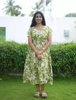 Rayon Leaf Print Gathering Maxi with Layer Sleeve - Mangai Nighties