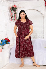 Alpine Smocking Maxi Frock Model Nightgown for Trendy Women's & Teenage Girl's | Stretchable Comfort to Body Fit | Side Pocket & Stylish Round Neck MAXI Gown for Women's Teenage Girl's (ASM)