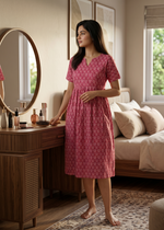 Katha Print Maternity & Feeding Casual Maxi Dress with Pockets – Mangai Nighties
