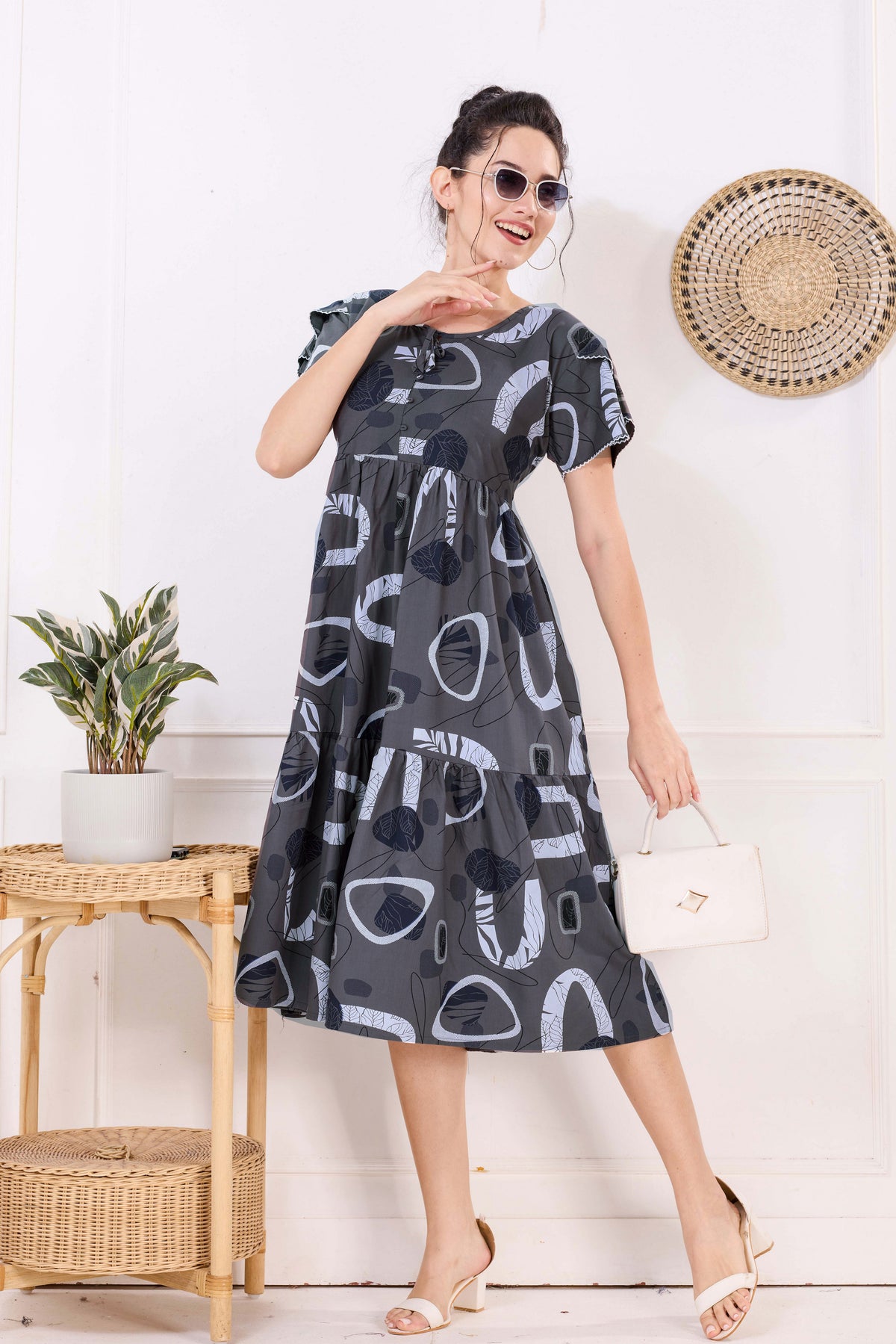 Rayon MAXI FROCK Model Nighties | Fancy Petal Sleeve | Fancy Neck & Side Pocket | Pleated Frock MAXI Style | Trendy Collection's for Stylish Women & Teenage Girl (FSF)