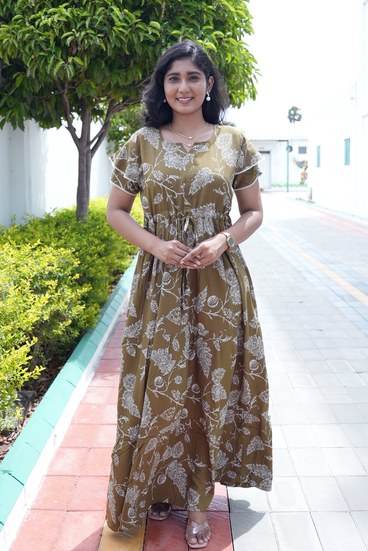 Stylish Arrivals Rayon Gathering Frock Model Night Gown's | Front Adjustable Gathering Style Rope Rope | Double Layer Sleeve | Trending Collection's for Stylish Women's (FKG)