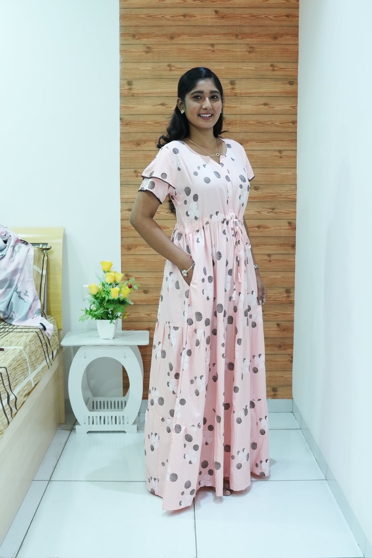 Stylish Arrivals Rayon Gathering Frock Model Night Gown's | Front Adjustable Gathering Style Rope Rope | Double Layer Sleeve | Trending Collection's for Stylish Women's (GFK)