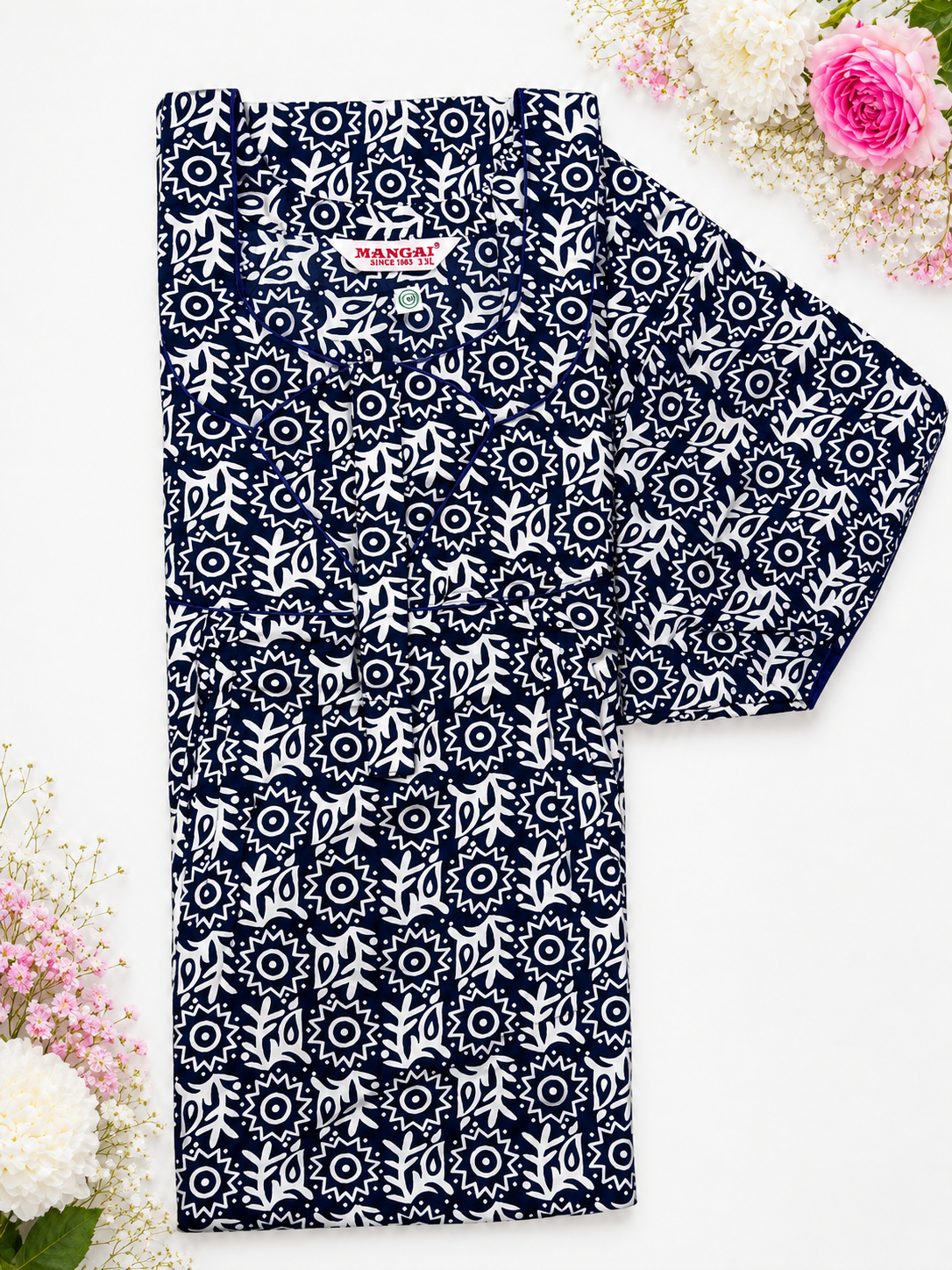 MANGAI Premium Cotton Printed Pleated Model 3XL Size Trendy Collection's Stylish Nighties(3PZ)