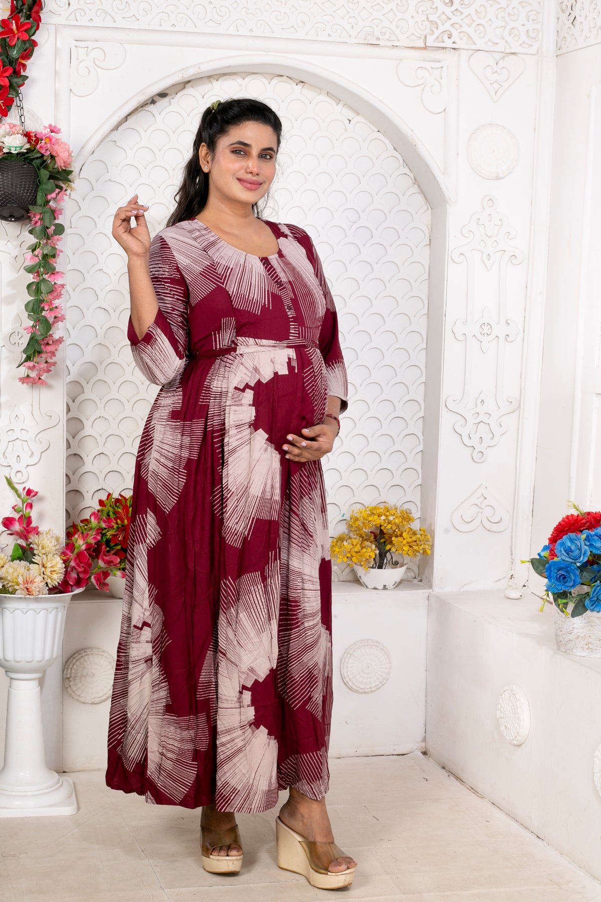 Soft Rayon4-IN-ONE Mom's Feeding & Casual Wear| Pre & Post Maternity Wear | Fancy Long Frock | Best Choice for Pregnancy Women (FIO-F)