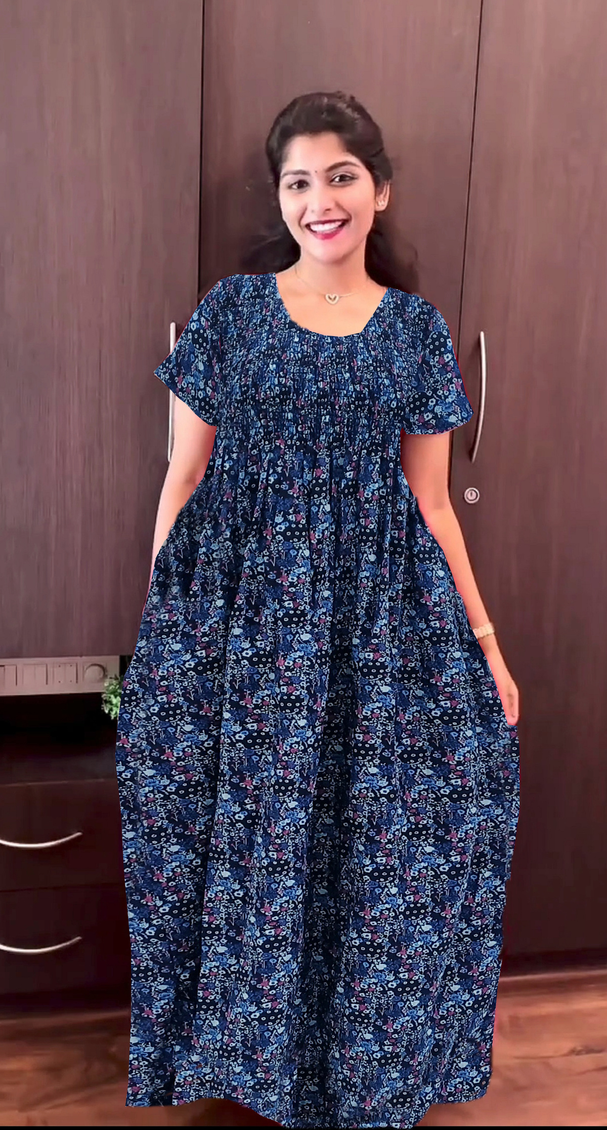 Crush Smocking Nighties for Stylish Women | Soft wrinkled texture Smocking Model | Rounded neck with Side Pocket | Daily wear Nighties for trendy women (PPL)