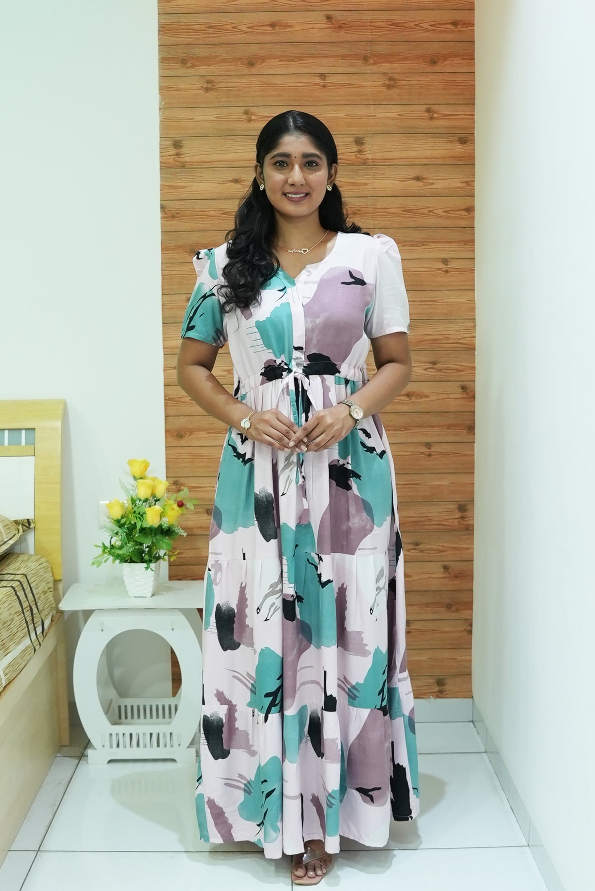 Stylish Arrivals Rayon Gathering Frock Model Night Gown's | Front Adjustable Gathering Style Rope Rope | Puff Sleeve | Trending Collection's for Stylish Women's (GFK)