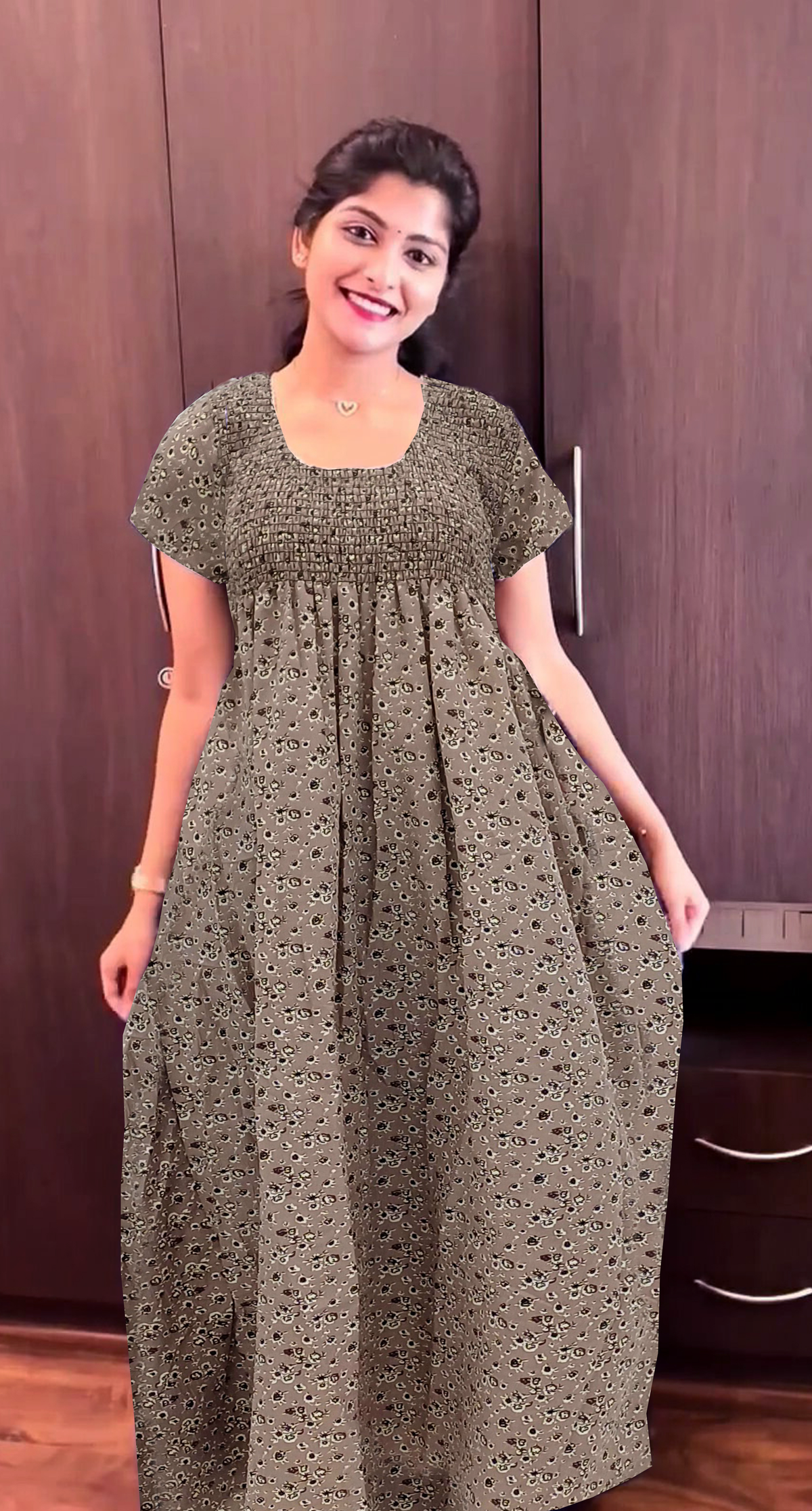 Crush Smocking Nighties for Stylish Women | Soft wrinkled texture Smocking Model | Rounded neck with Side Pocket | Daily wear Nighties for trendy women (PPL)