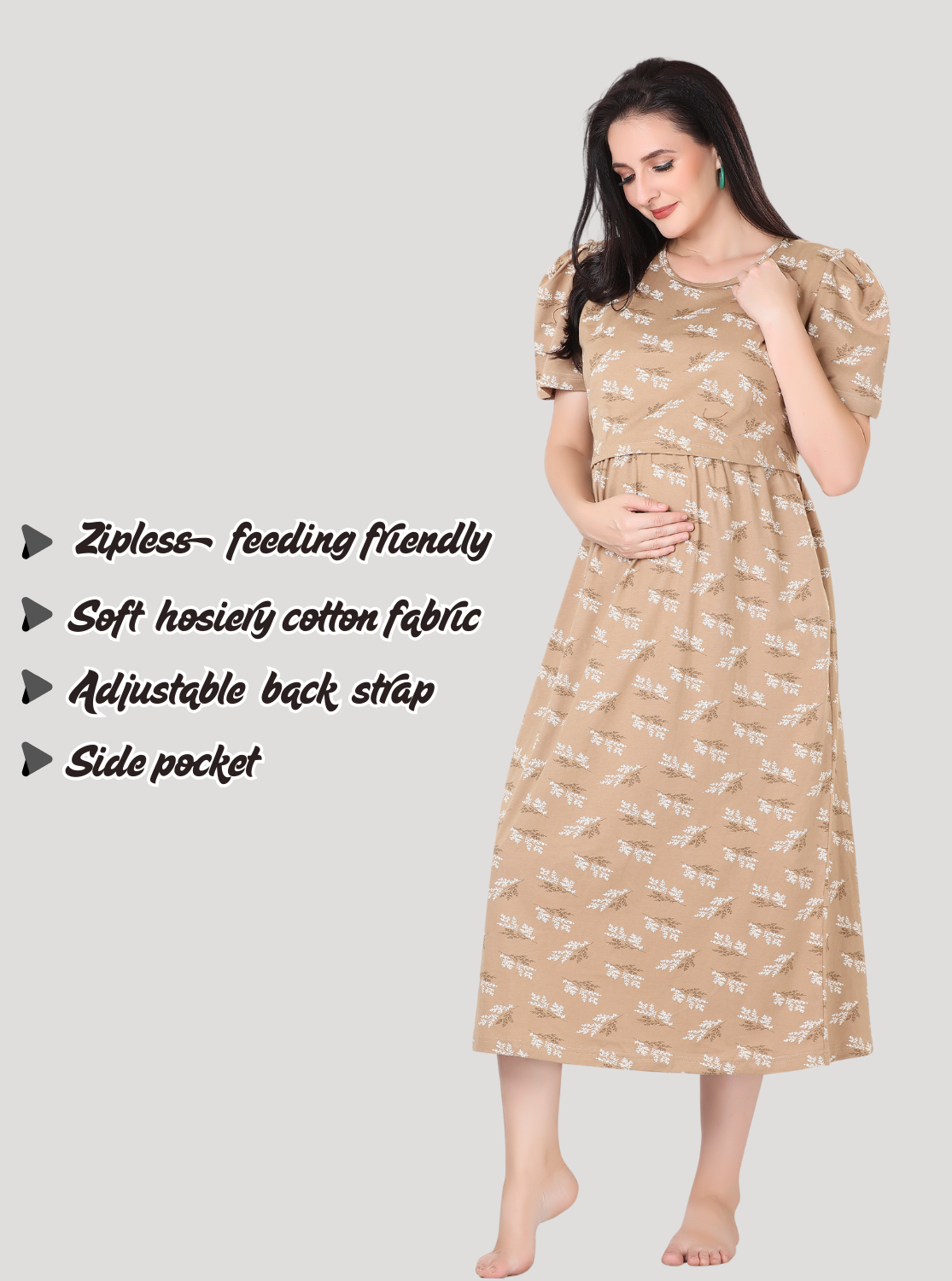 New HOSIERY Cotton Zipless Feeding Wear | Fancy Sleeve with Round Neck | Flap Open Zipless Feeding wear for Pregnancy Women (MMG)