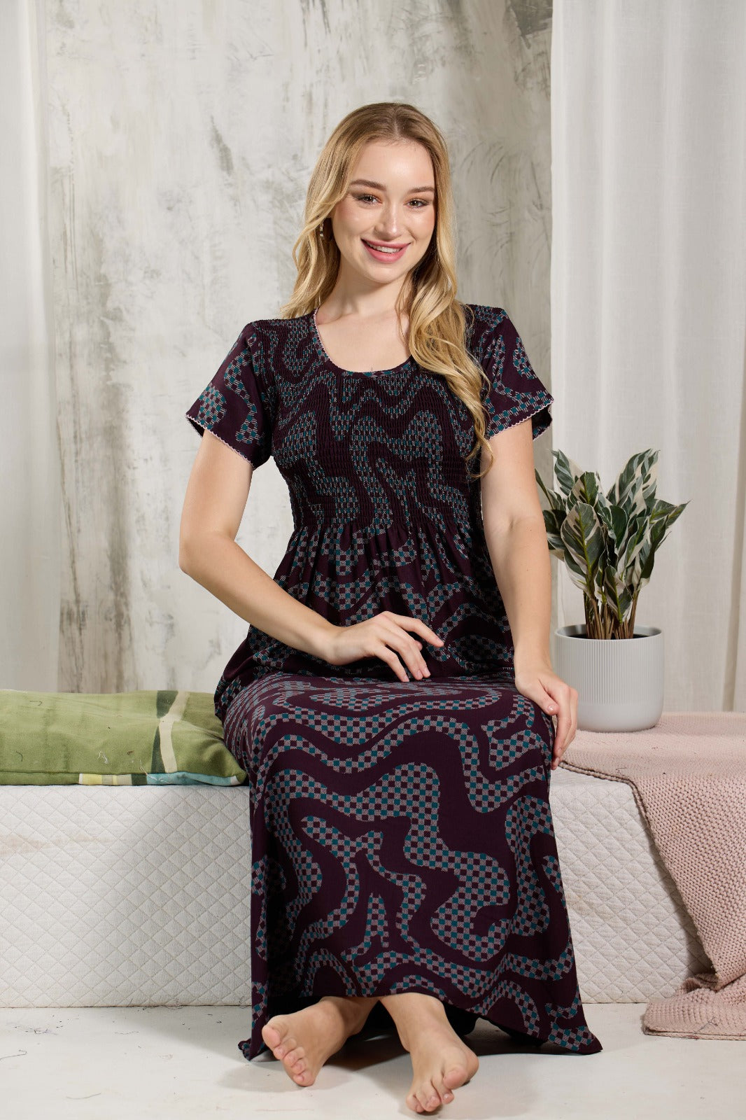 ALPINE Smocking Nighty | Beautiful Pleated Design | Side Pocket | Stylish Nighty for Trendy Women's | Your Perfect Nightwear Collection's (ALS)