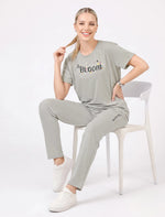 Mist Grey Tencel Printed Casual Night Suit - Mangai Nighties