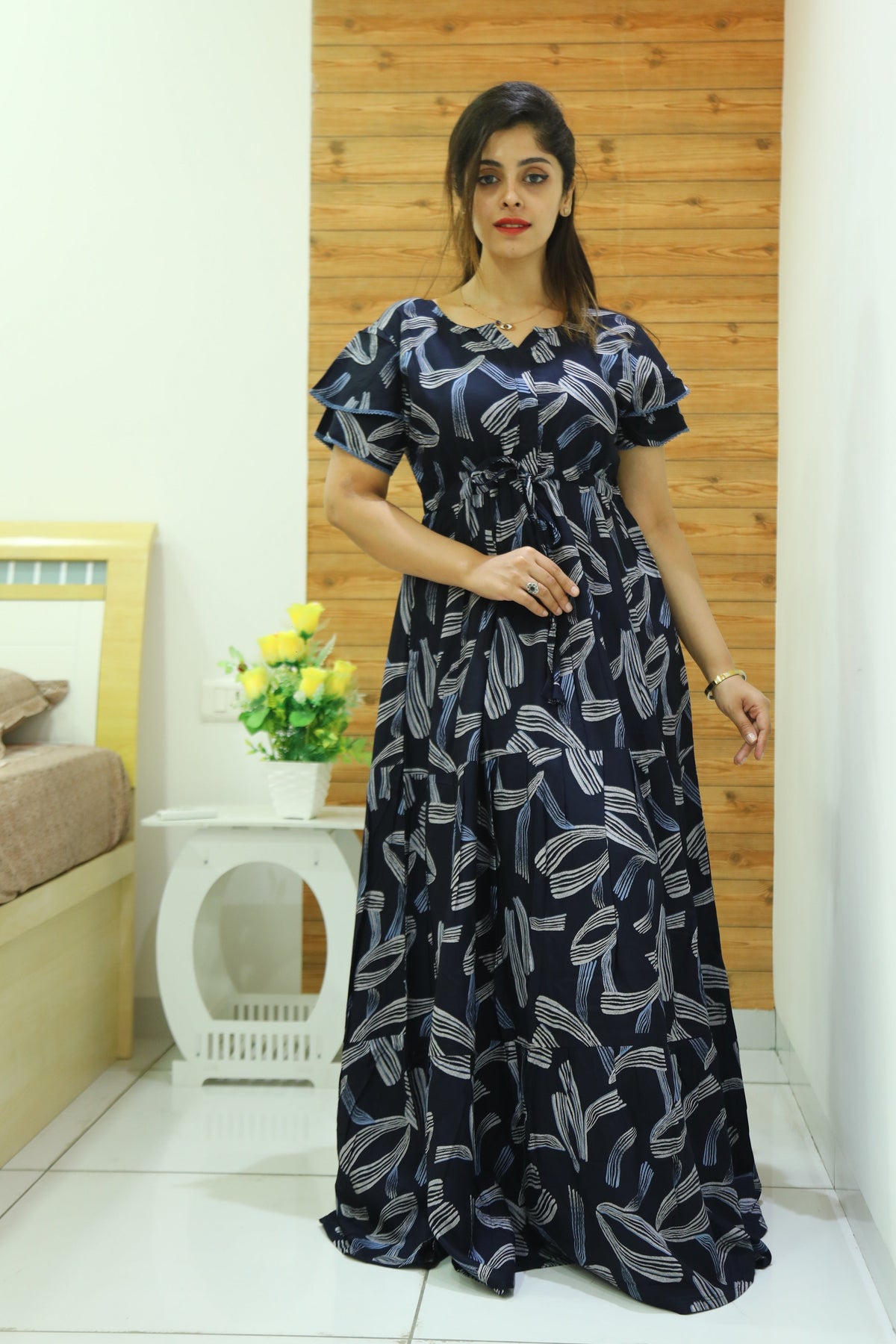 Rayon Gathering Frock Model Night Gown