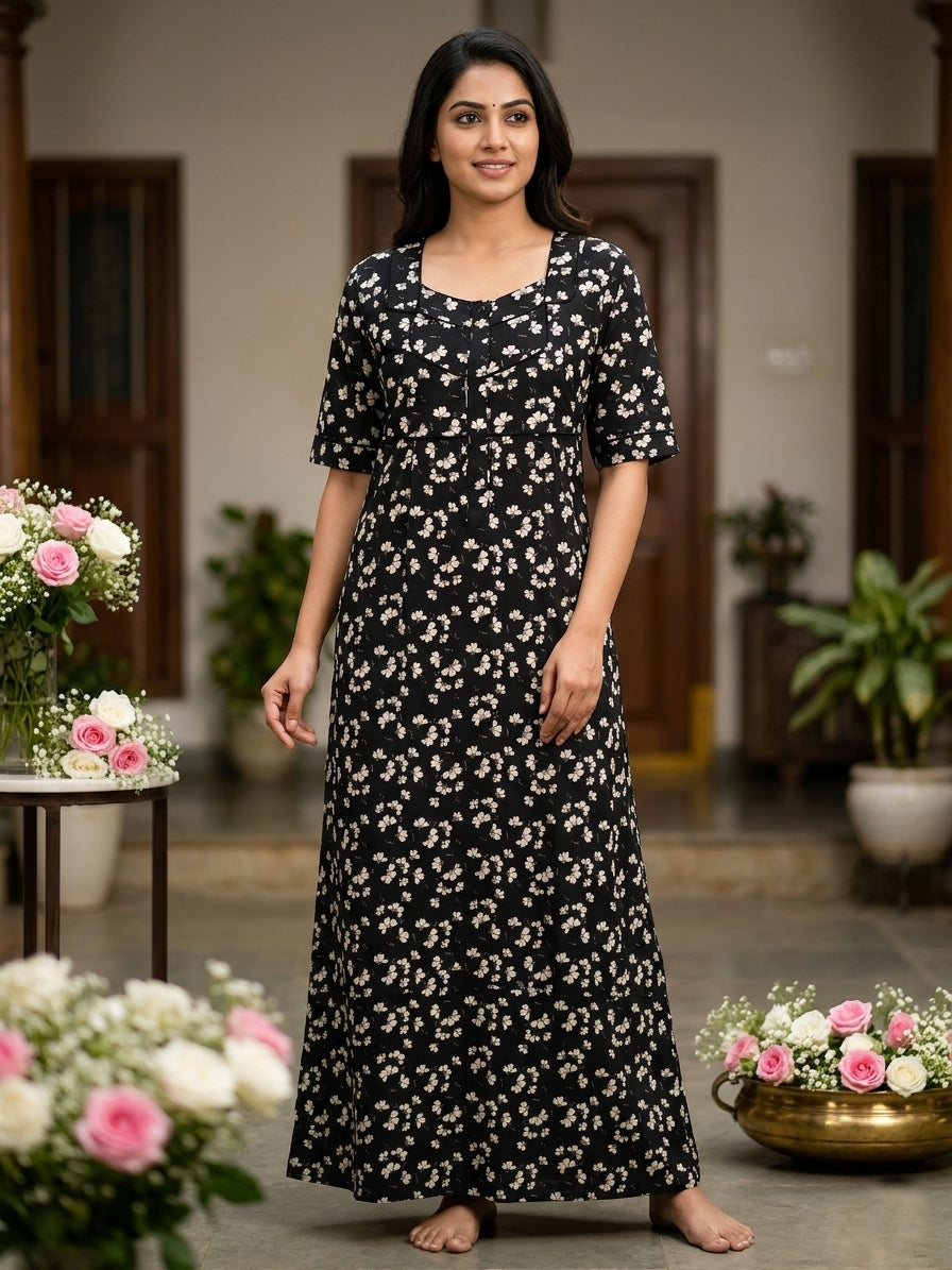 MANGAI Premium Cotton Printed Pleated Model Half Sleeve 5XL Size Shrinkage Free Nighties (5PZ)