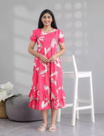 Rayon Abstract Geometric Print Maxi Frock with Back Tie - Mangai Nighties