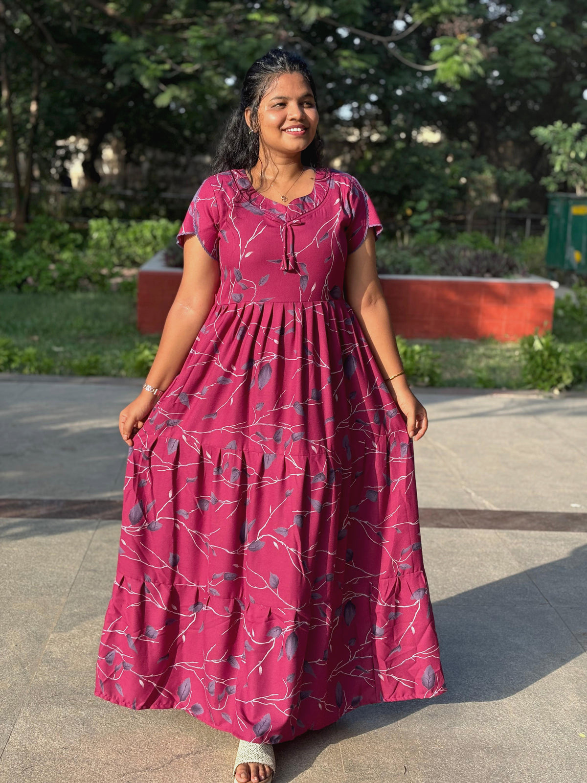 Stylish new FULL FROCK Model Nighties| Fancy Sleeves & Neck Pattern| Side Pocket with Back Tie Rope | Perfect Nightwear Trendy Women's (FRK)