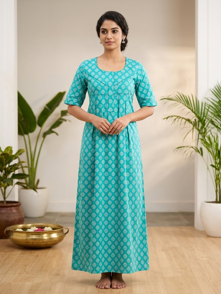 MANGAI Cotton Printed Pleated Model Half Sleeve 5XL Size Nighties for Stylish Women's (5PZ)