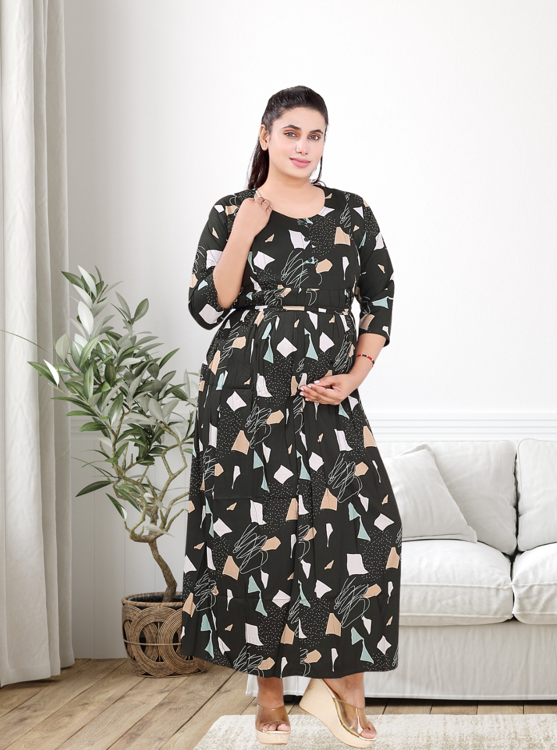 Soft Rayon4-IN-ONE Mom's Feeding & Casual Wear| Pre & Post Maternity Wear | Fancy Long Frock | Best Choice for Pregnancy Women (FIO-F)