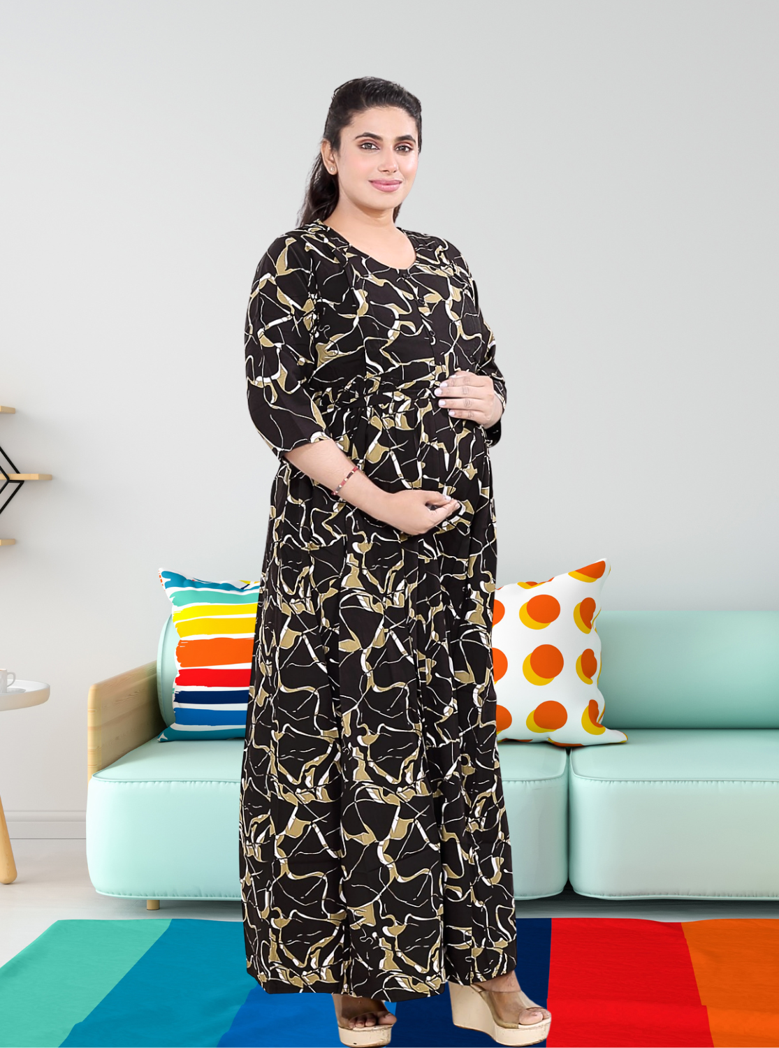 Soft Rayon4-IN-ONE Mom's Feeding & Casual Wear| Pre & Post Maternity Wear | Fancy Long Frock | Best Choice for Pregnancy Women (FIO-F)
